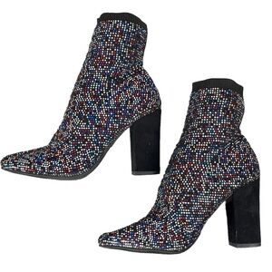 Material Girl Women's Baybe Sock Booties Rainbow Bling 5M Madonna Metallic Y2K